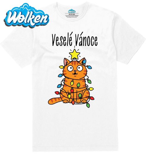 Obrázek produktu Pánské tričko Kočka ve Světýlkách Veselé Vánoce