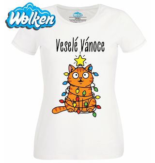 Dámské tričko  Kočka ve Světýlkách Veselé Vánoce.jpg