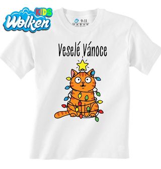 Dětské tričko Kočka ve Světýlkách Veselé Vánoce.jpg