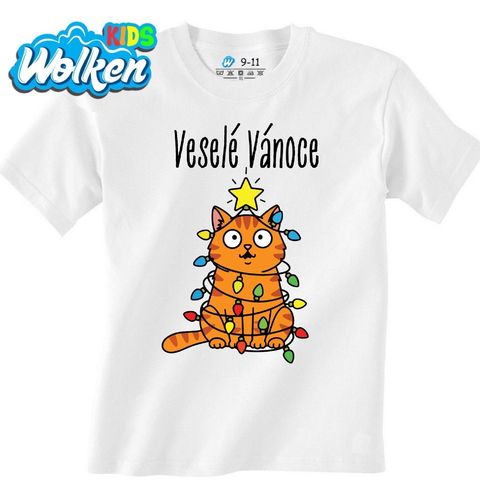 Obrázek produktu Dětské tričko Kočka ve Světýlkách Veselé Vánoce