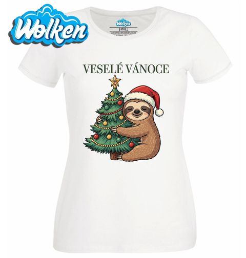 Obrázek produktu Dámské tričko Vánoční Lenochod u Stromečku Veselé Vánoce