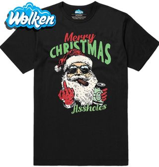 Pánské tričko Drsný Santa s Doutníkem Merry Christmas Assholes.jpg