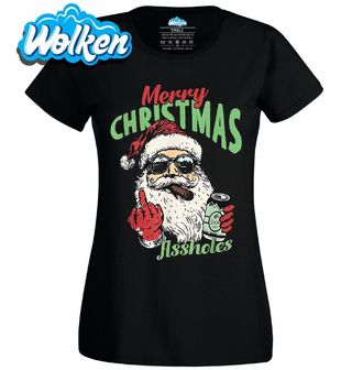 Dámské tričko Drsný Santa s Doutníkem Merry Christmas Assholes.jpg