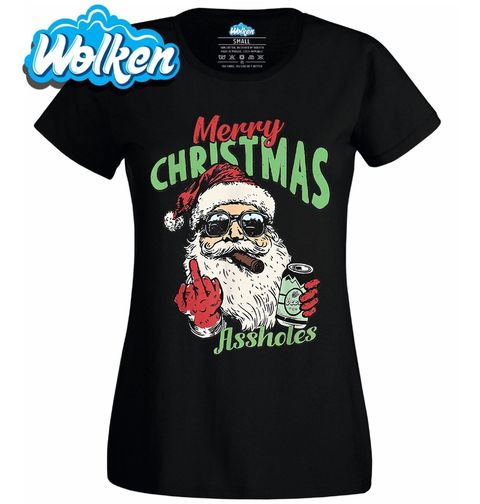 Obrázek produktu Dámské tričko Drsný Santa s Doutníkem Merry Christmas Assholes