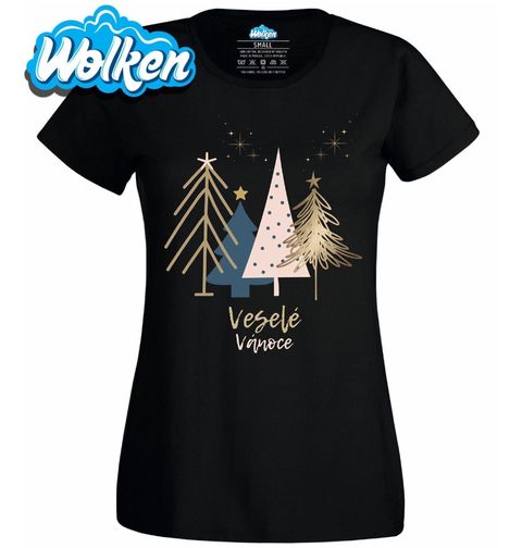 Obrázek produktu Dámské tričko Zlaté Stromky Veselé Vánoce
