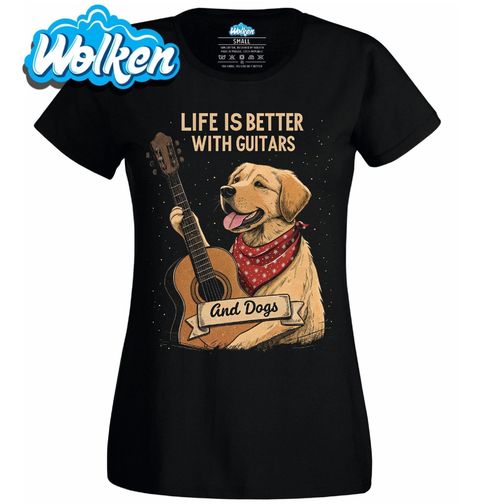 Obrázek produktu Dámské tričko Labrador s Kytarou Life is better with guitars and dogs