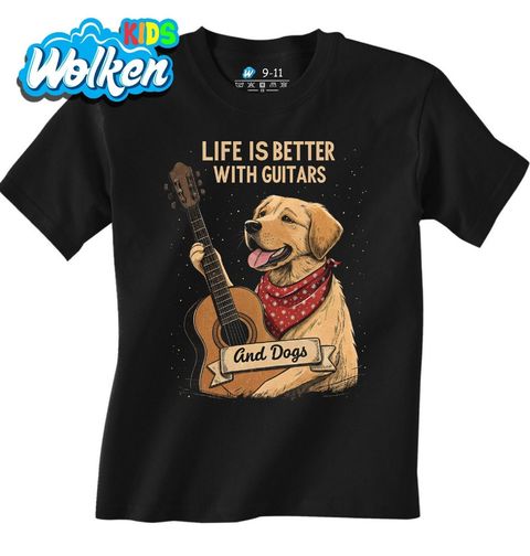 Obrázek produktu Dětské tričko Labrador s Kytarou Life is better with guitars and dogs