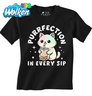 Dětské tričko Kočka s Bubble Tea Purrfection in every sip.jpg