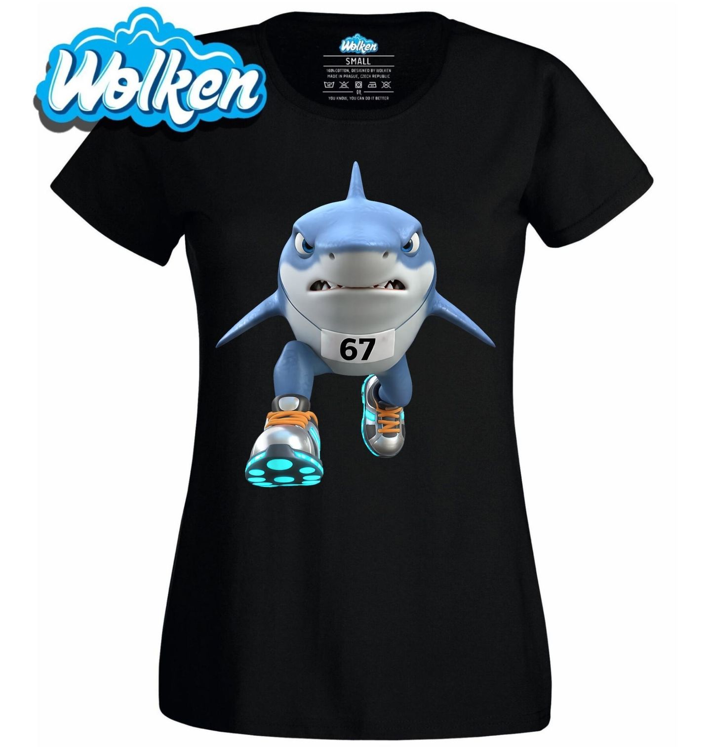 Dámské tričko Běžící Žralok Tralalero Tralala 67 Six Seven.jpg