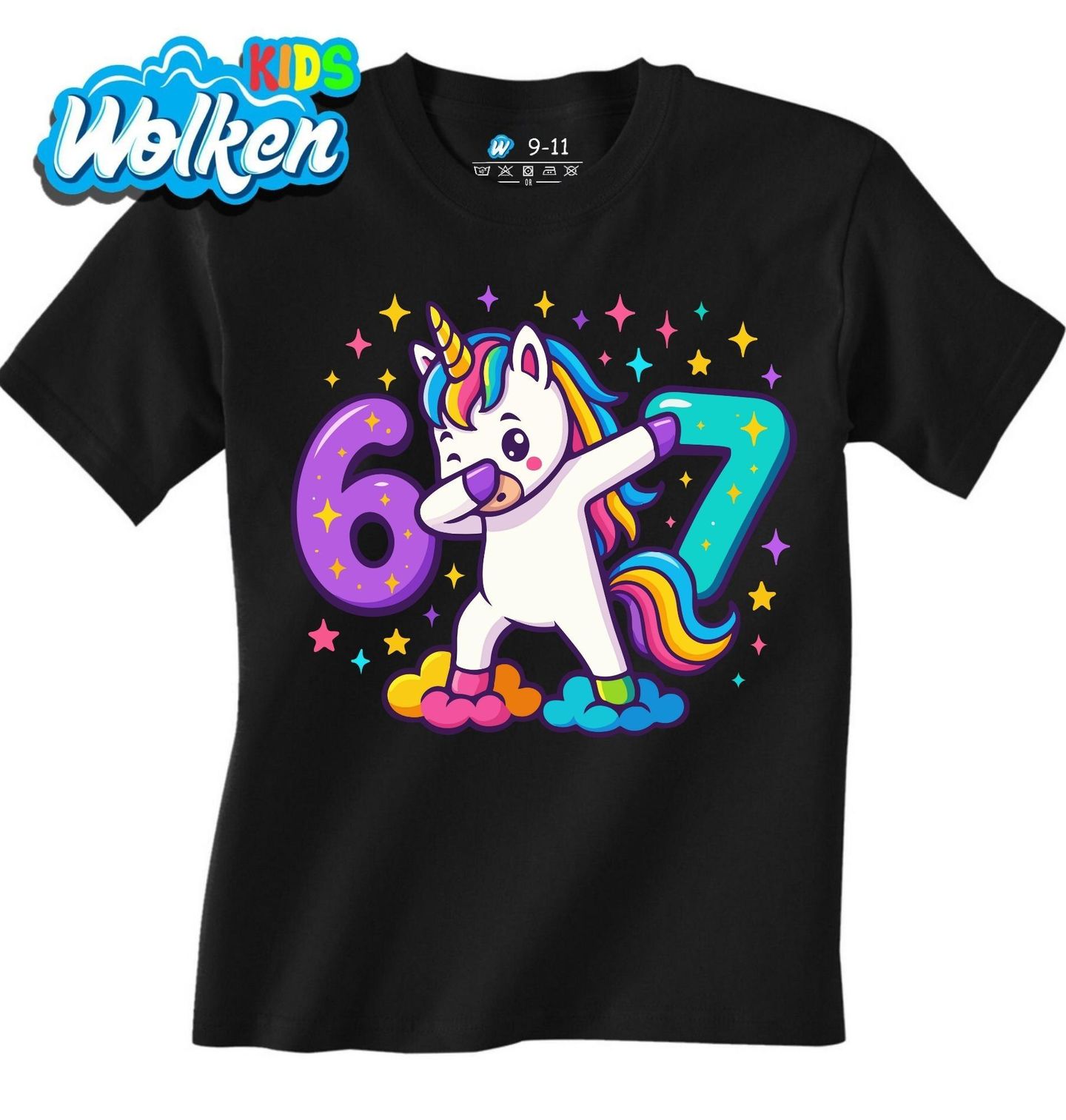 Dětské tričko Duhový Dabující Jednorožec 67 Six Seven.jpg