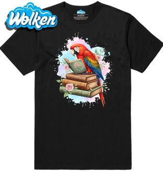 Pánské tričko Papoušek Ara červený mezi Knihami.jpg