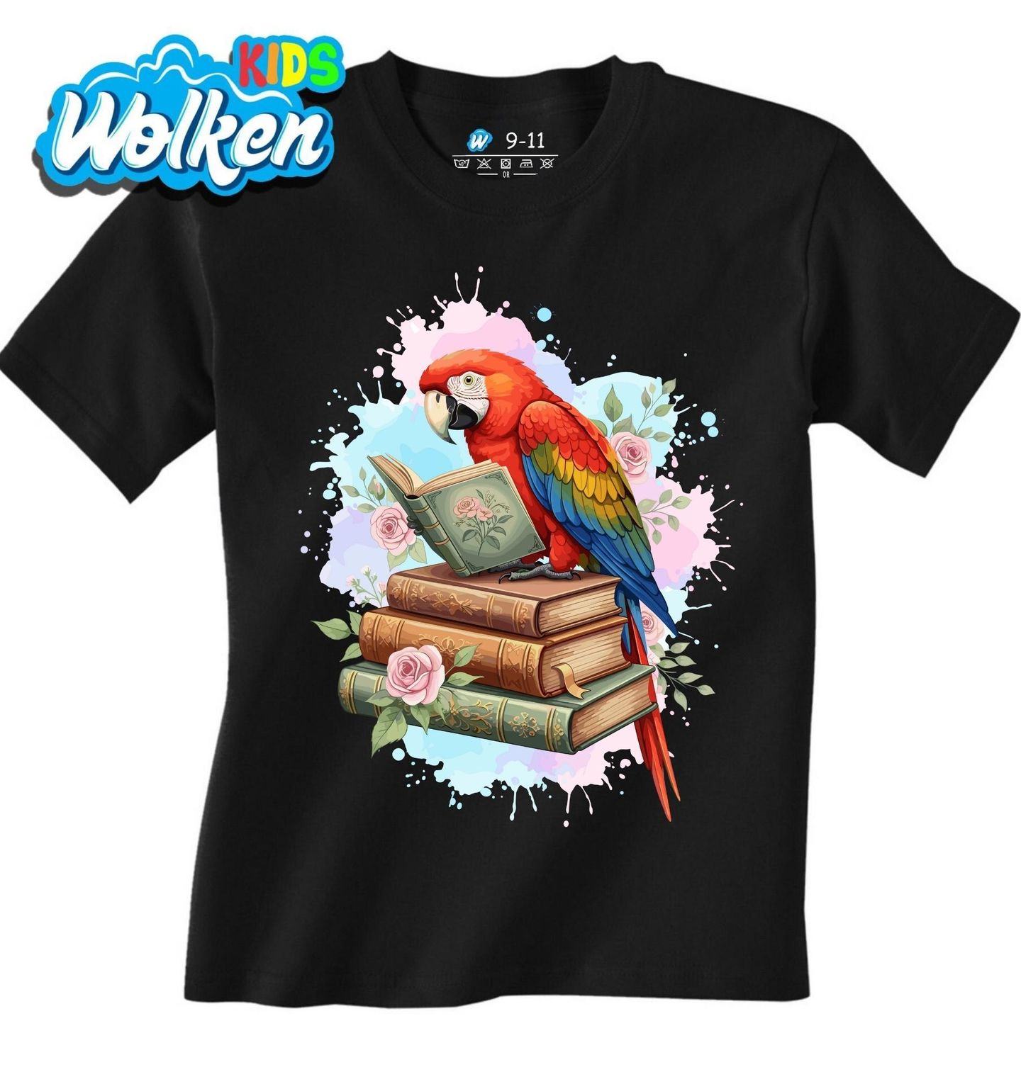 Dětské tričko Papoušek Ara červený mezi Knihami.jpg