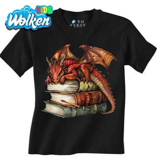 Dětské tričko Spící Červený Drak na Knihách.jpg