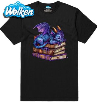 Pánské tričko Spící Fialový Drak na Knihách.jpg