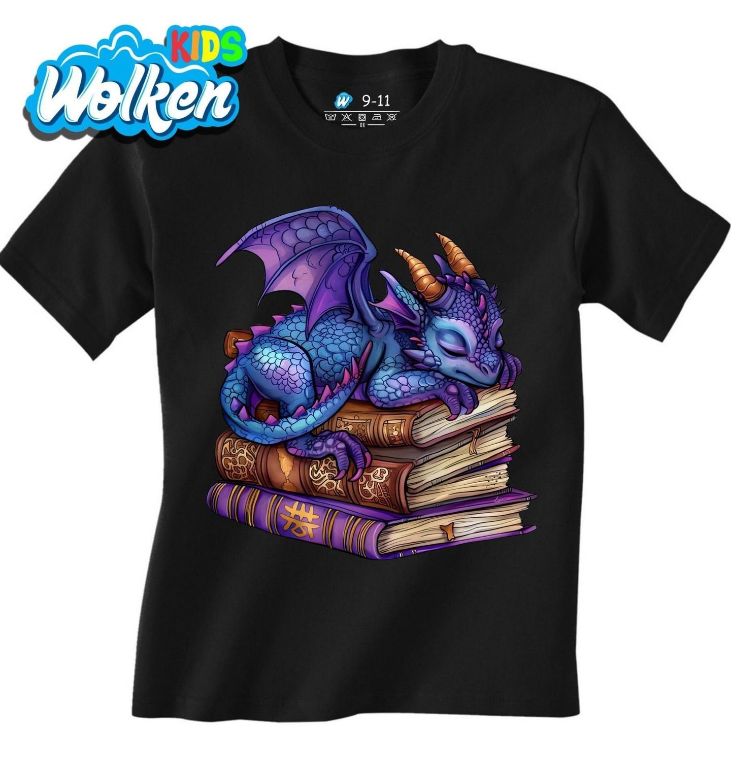 Dětské tričko Spící Fialový Drak na Knihách.jpg