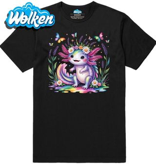 Pánské tričko Duhový Axolotl v Říši Motýlů a Květin.jpg