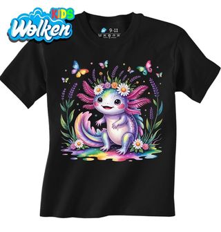 Dětské tričko Duhový Axolotl v Říši Motýlů a Květin.jpg