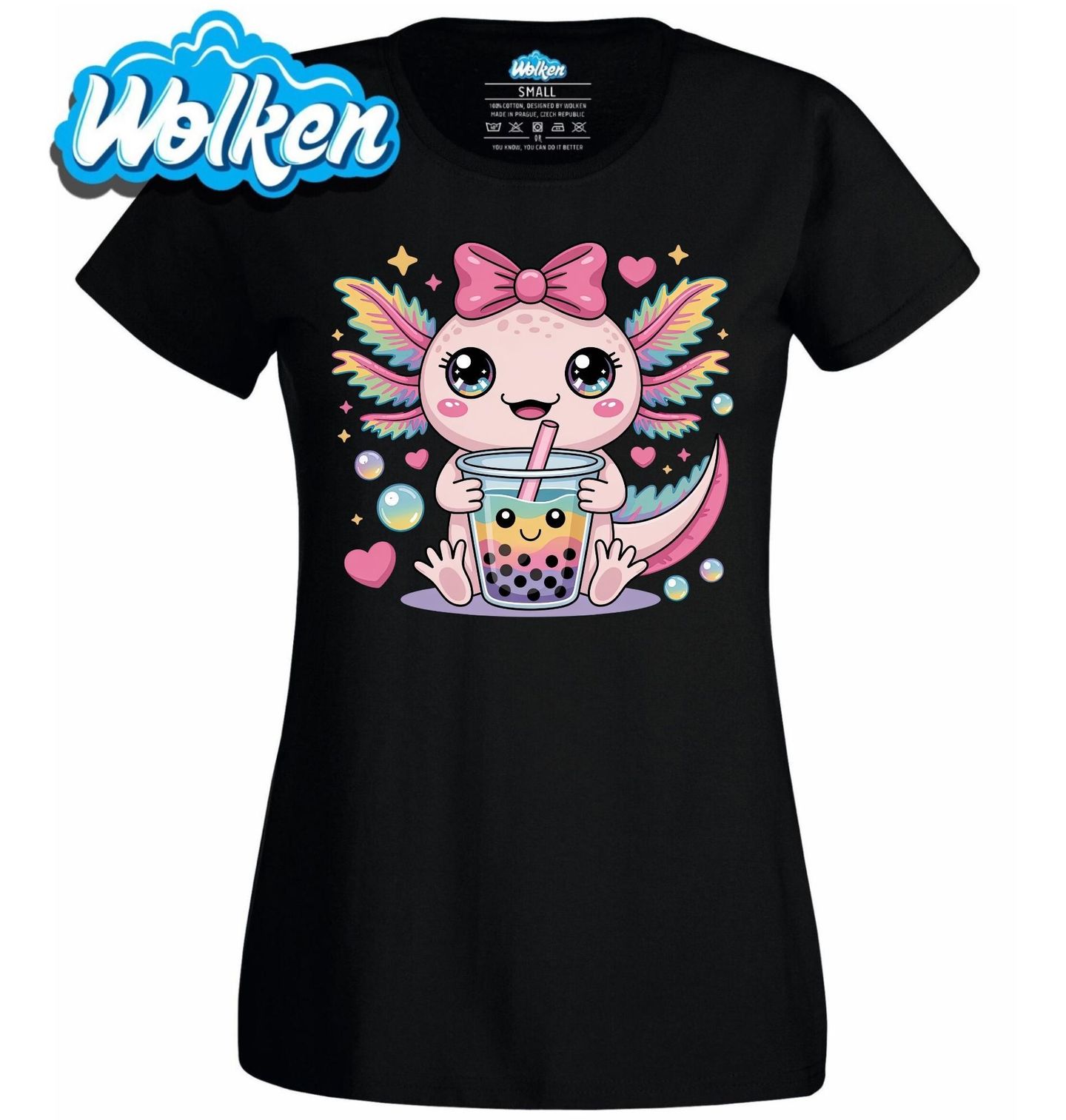 Dámské tričko Duhový Axolotl s Bubble Tea.jpg