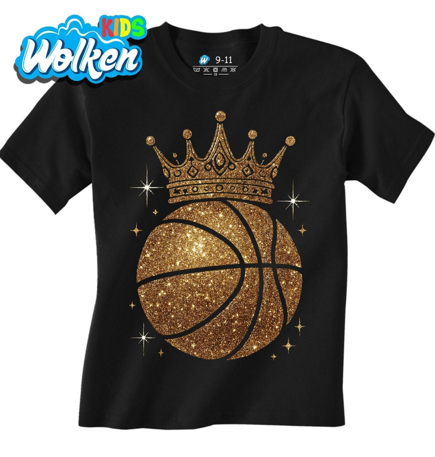 Dětské tričko Třpytivě Zlatý Basketbalový Míč s Korunou.jpg