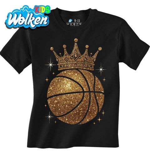 Obrázek produktu Dětské tričko Třpytivě Zlatý Basketbalový Míč s Korunou