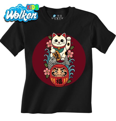Obrázek produktu Dětské tričko Japonská Kočka pro Štěstí a Soška Daruma