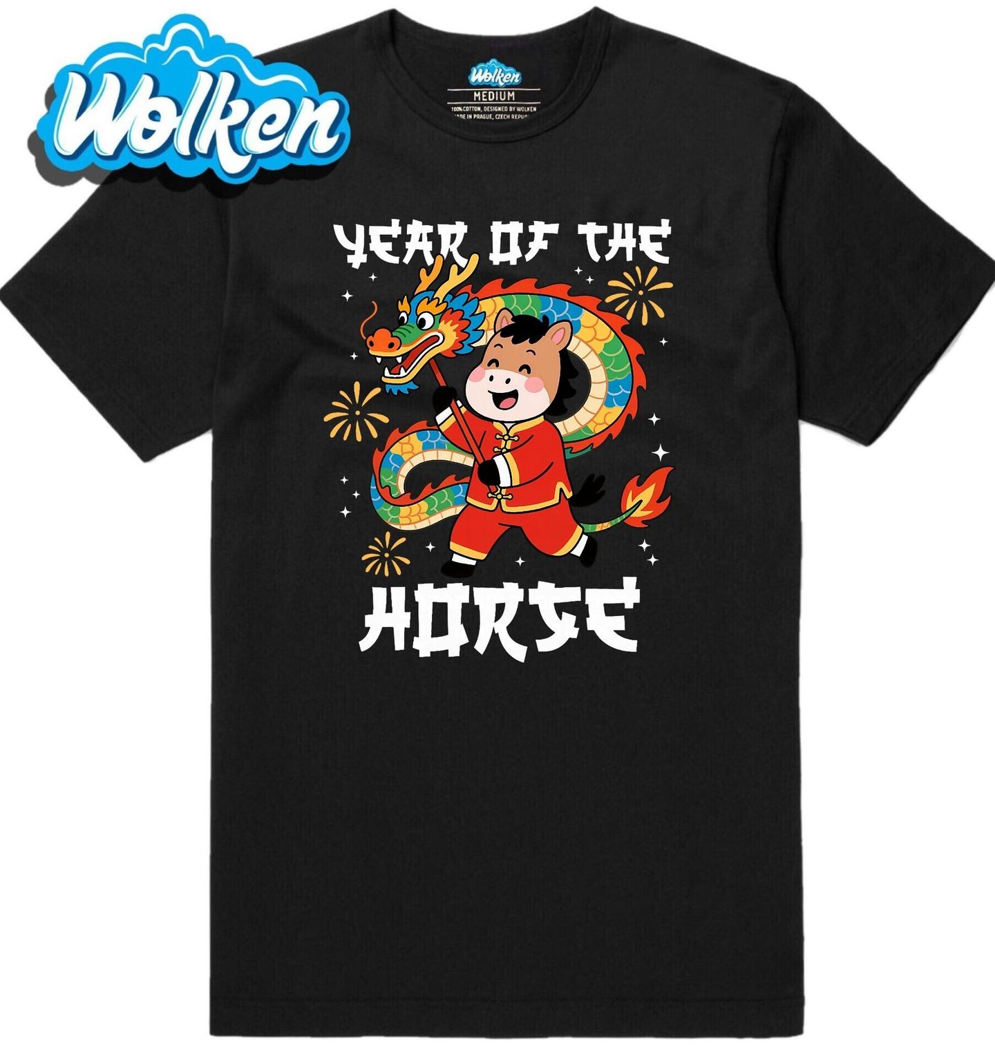 Pánské tričko Ohnivý Kůň Roku 2026 Čínský Dračí Tanec.jpg