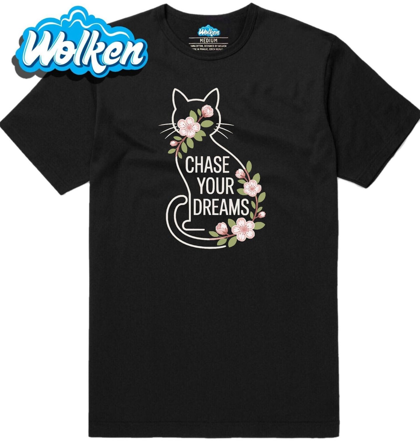 Pánské tričko Kočka a Květy Sakury Chase Your Dreams.jpg