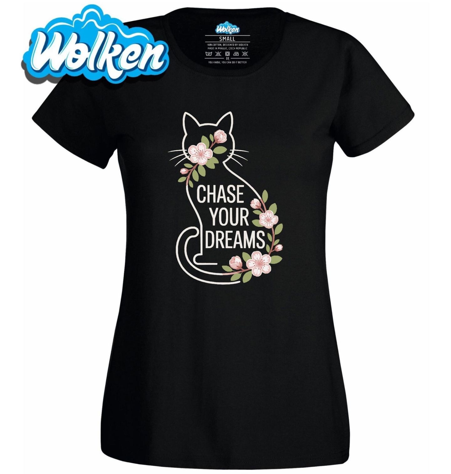 Dámské tričko Kočka a Květy Sakury Chase Your Dreams.jpg