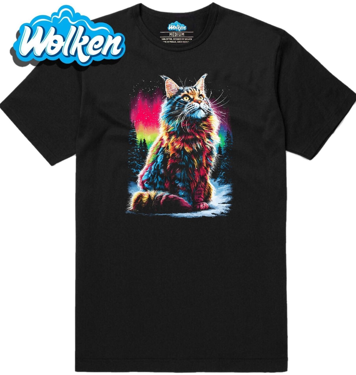 Pánské tričko Mainská Mývalí Kočka pod Polární Září.jpg