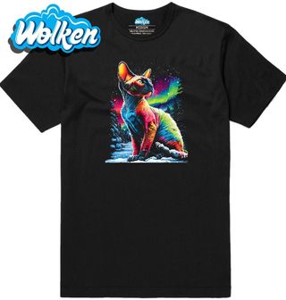 Pánské tričko Bezsrstá Kočka Sphynx pod Polární Září.jpg