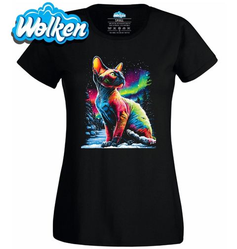 Obrázek produktu Dámské tričko Bezsrstá Kočka Sphynx pod Polární Září