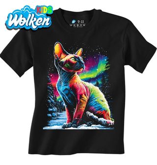 Dětské tričko Bezsrstá Kočka Sphynx pod Polární Září.jpg