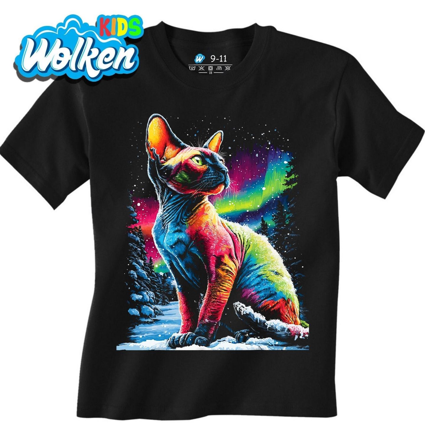 Dětské tričko Bezsrstá Kočka Sphynx pod Polární Září.jpg