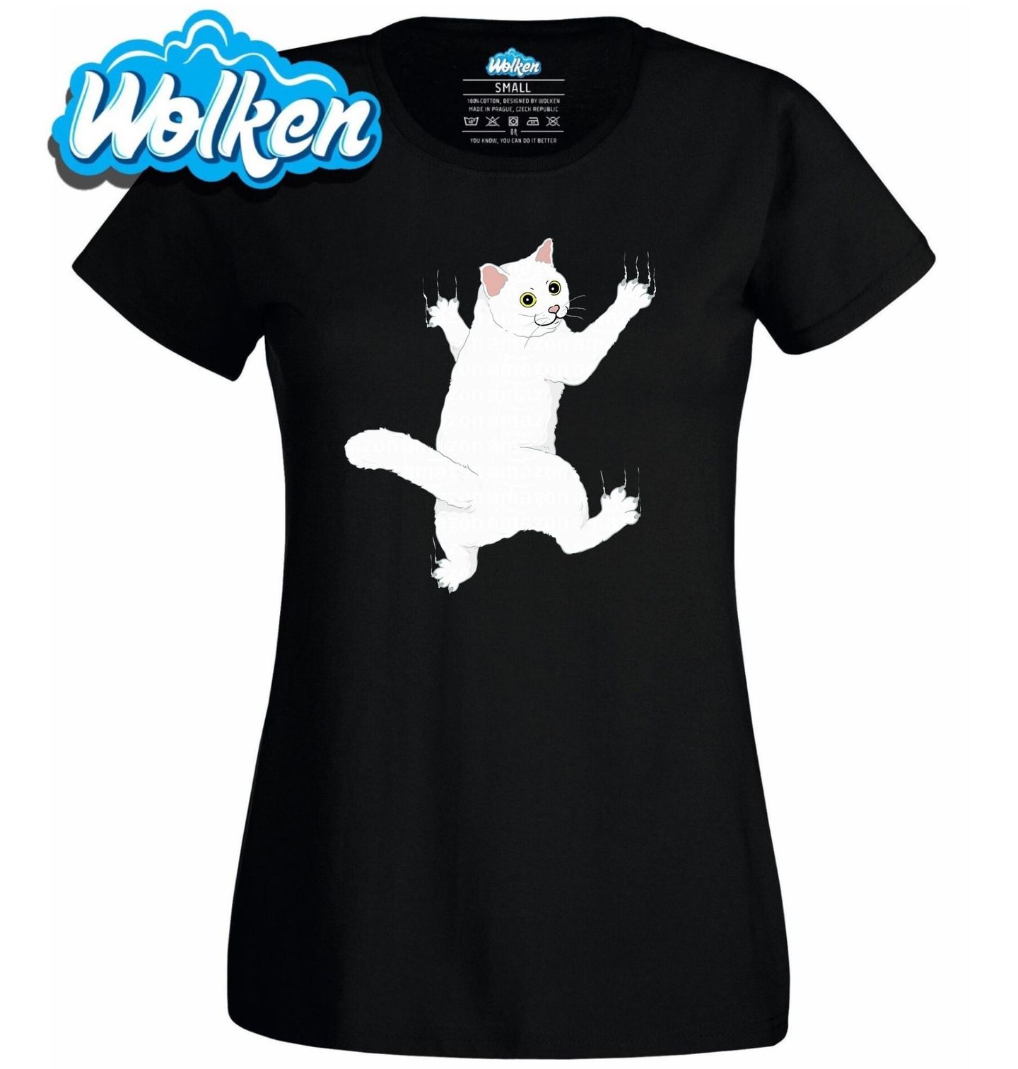 Dámské tričko Drápající se Kočka po Tričku.jpg