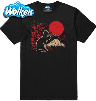 Pánské tričko Kočka a Rudé Slunce nad Horou Fudži.jpg