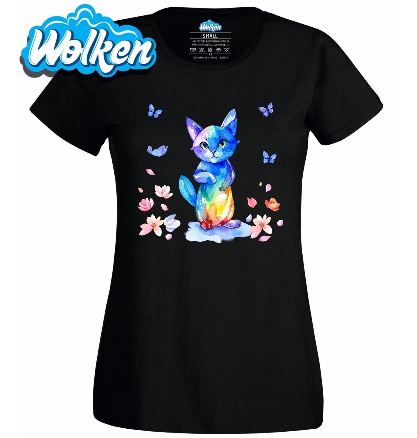 Dámské tričko Akvarelová Kočka mezi Motýly.jpg