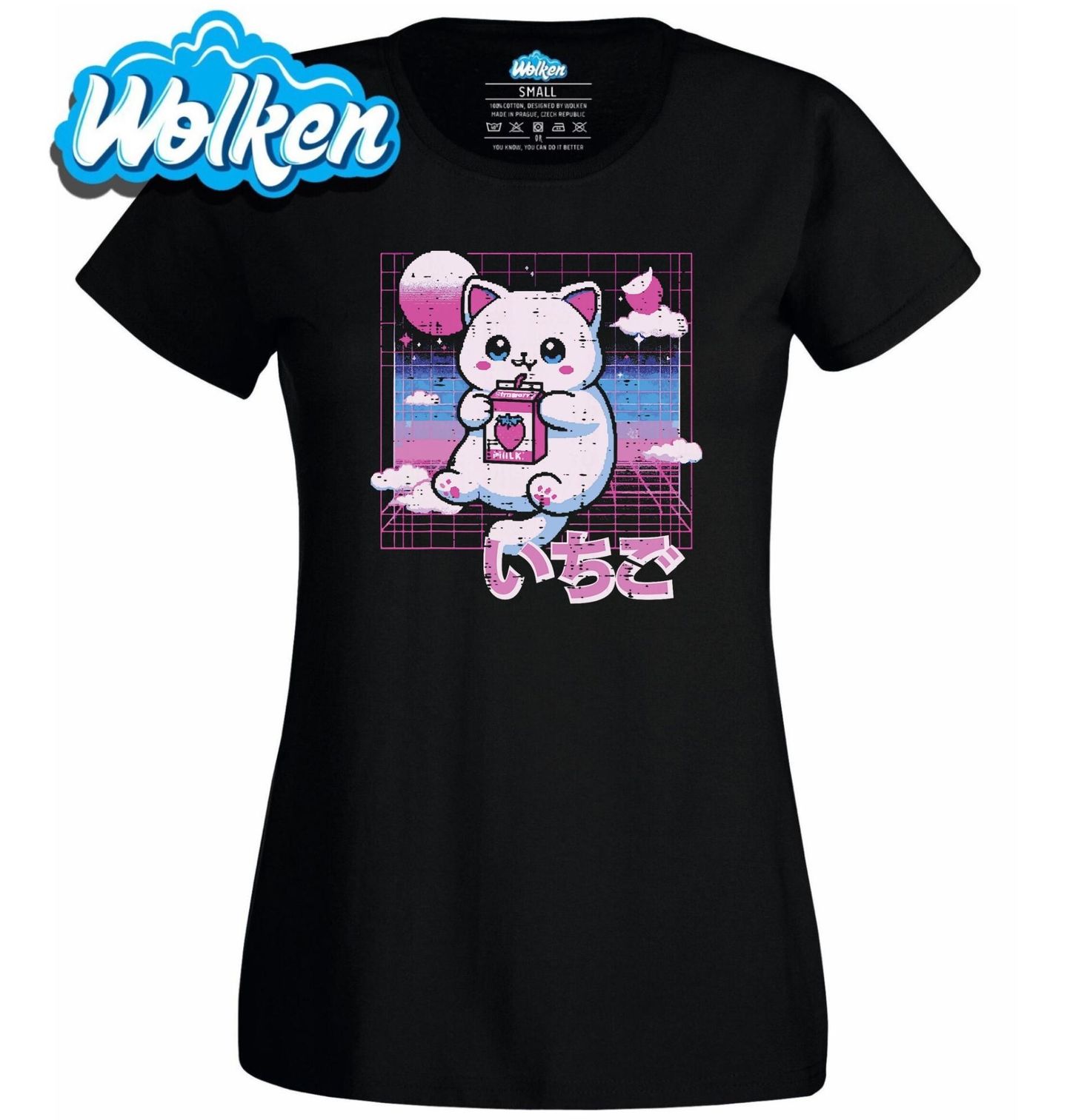 Dámské tričko Kočka a Jahodové Mléko Vaporwave 80s.jpg