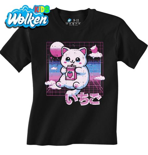Obrázek produktu Dětské tričko Kočka a Jahodové Mléko Vaporwave 80s