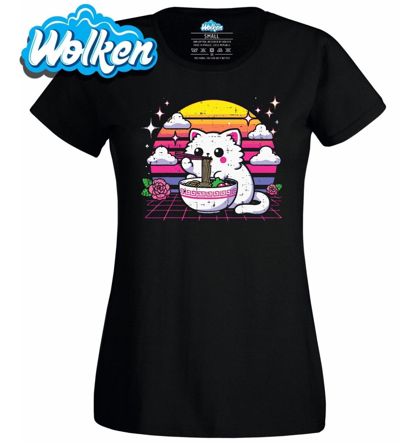 Dámské tričko Kawaii Kočka a Miska Ramenu Vaporwave.jpg