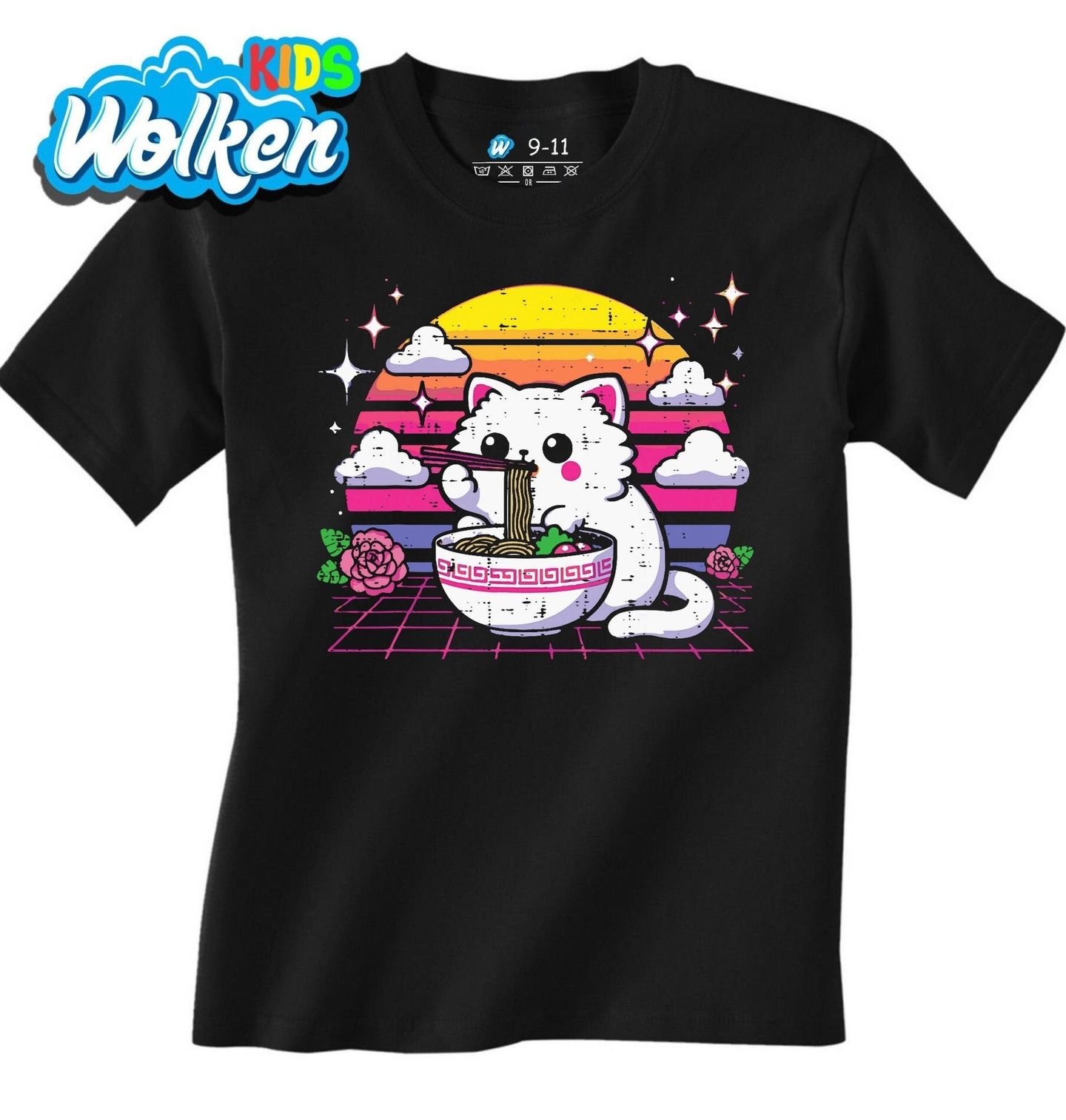 Dětské tričko Kawaii Kočka a Miska Ramenu Vaporwave.jpg