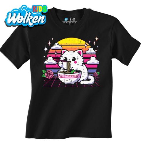 Obrázek produktu Dětské tričko Kawaii Kočka a Miska Ramenu Vaporwave