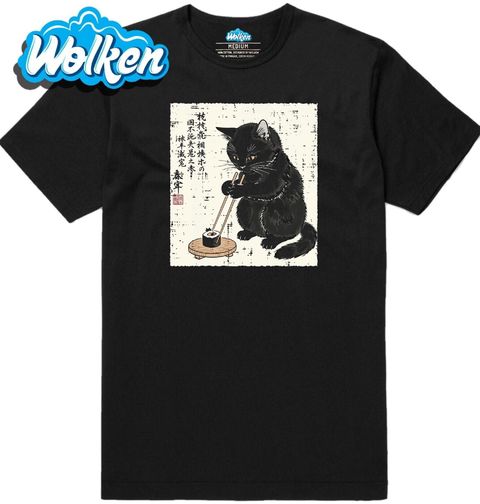 Obrázek produktu Pánské tričko Černá Kočka se Sushi Ukiyo-e Art