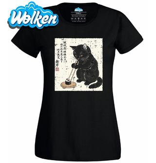 Dámské tričko Černá Kočka se Sushi Ukiyo-e Art.jpg