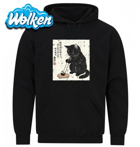 Obrázek produktu Pánská mikina Černá Kočka se Sushi Ukiyo-e Art