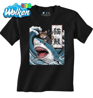 Dětské tričko Ninja Kočka na Žralokovi Ukiyo-e Art.jpg