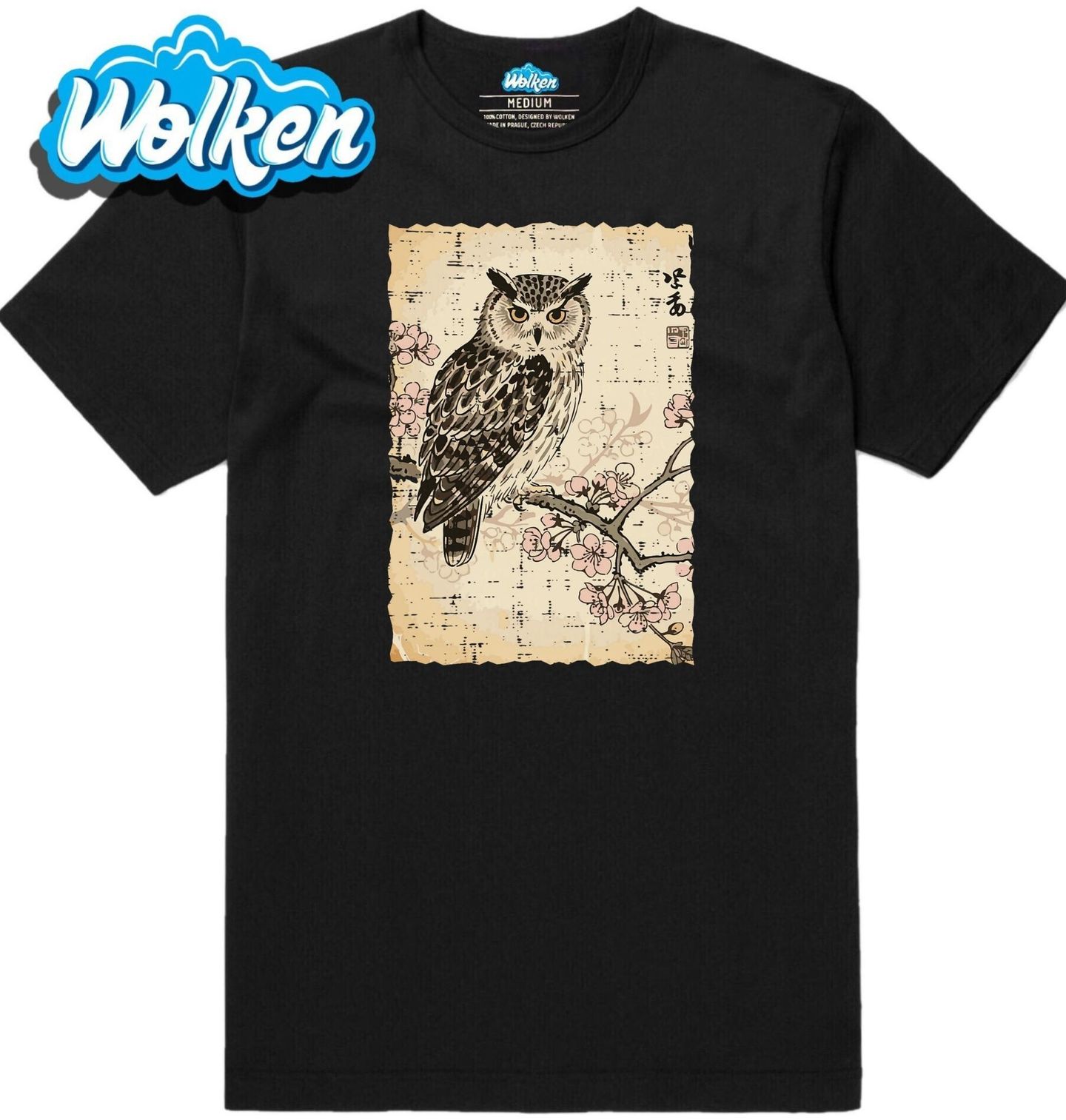 Pánské tričko Sova na Větvi Sakury Ukiyo-e Art.jpg
