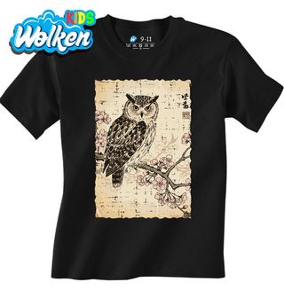 Dětské tričko Sova na Větvi Sakury Ukiyo-e Art.jpg