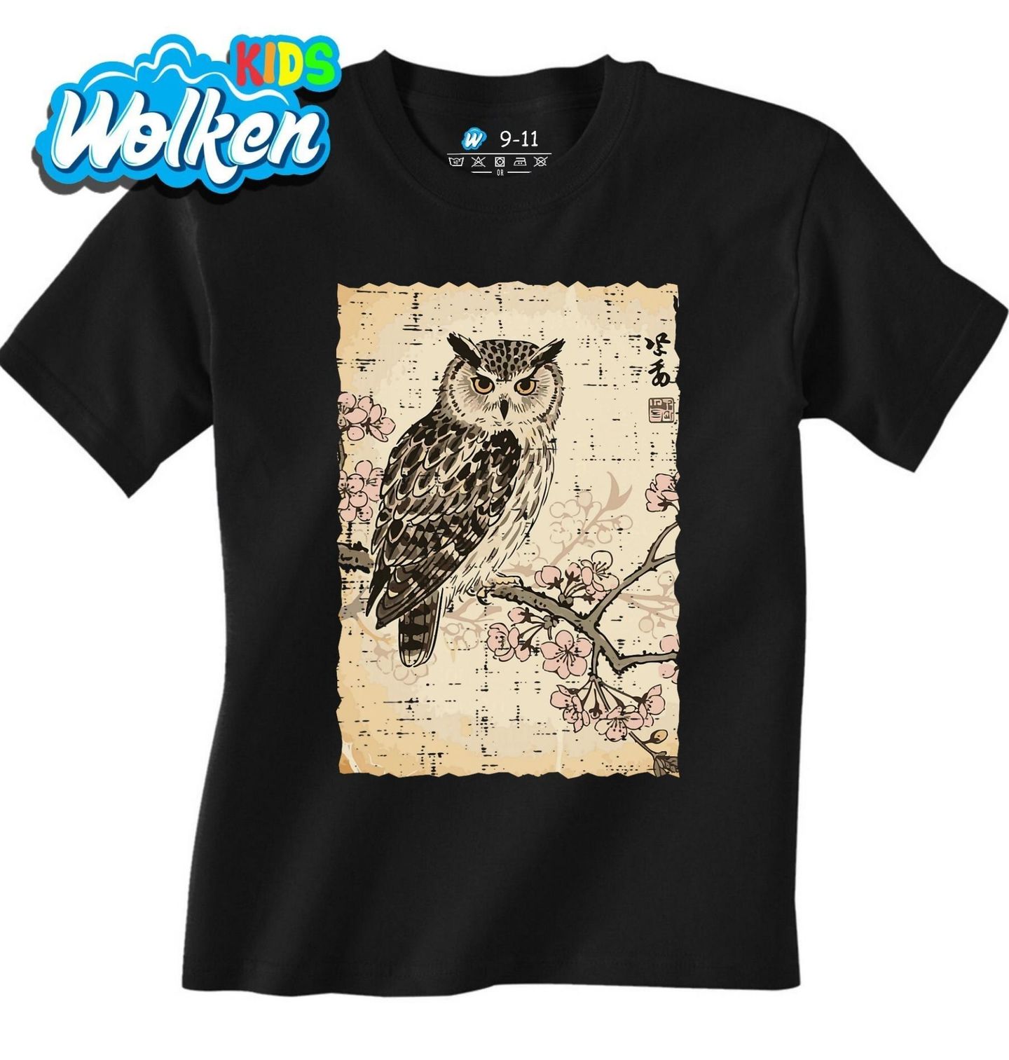 Dětské tričko Sova na Větvi Sakury Ukiyo-e Art.jpg