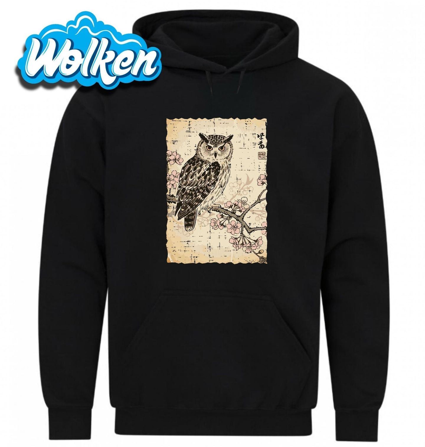 Mikina Sova na Větvi Sakury Ukiyo-e Art.jpg