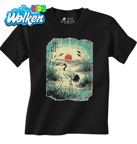 Obrázek produktu Dětské tričko Jeřáb Mandžuský při Západu Slunce Ukiyo-e Art